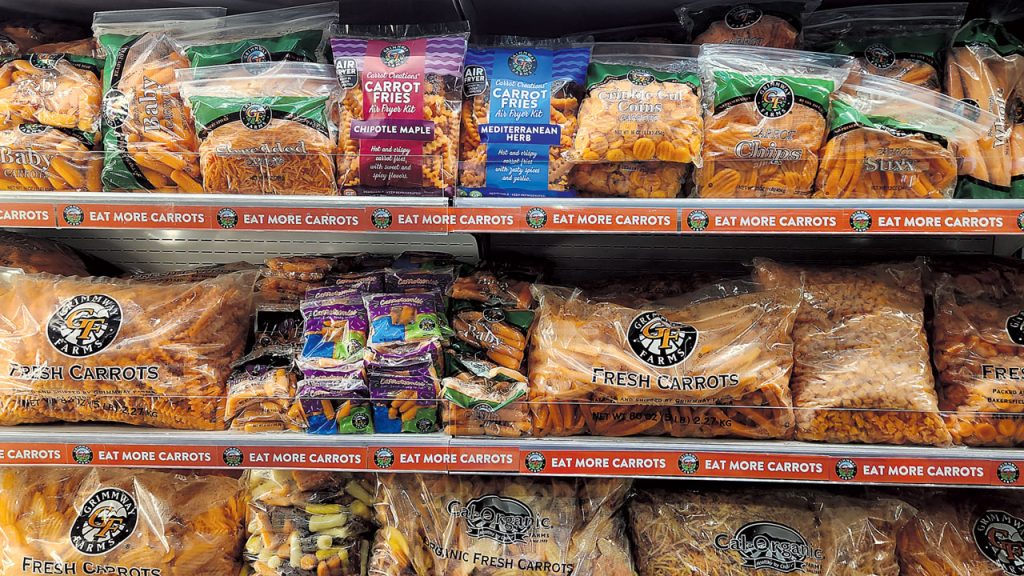 Carrots have opened the door to value-added innovation, with products like fresh-cut carrot sticks, shreds, chips and coins, which create enough SKUs for a sizable section of eye-catching orange.