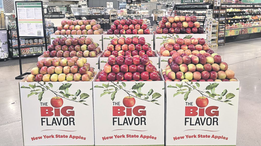 The New York Apple Association, Fishers, NY, offers custom-designed display shippers and signage as part of “The Big Flavor” campaign to promote New York apples. These displays are used to showcase a variety of apple packaging, including totes, poly bags, pouches and bulk displays.