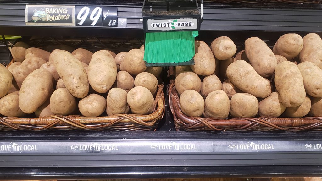 T.A. Solberg Co. Inc., Minocqua, WI, which operates five Trig’s grocery stores, works with the Wisconsin Potato & Vegetable Growers Association on a partnership with local growers. Trig’s uses the “Trig’s Love it Local” call-out on Wisconsin potatoes in-store.