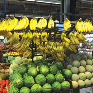 Whole Foods Bananas and Melon display