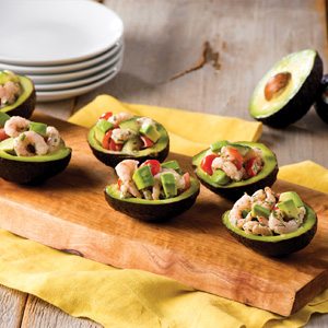 Stuffed Avocados with Shrimp and Cucumber Salad