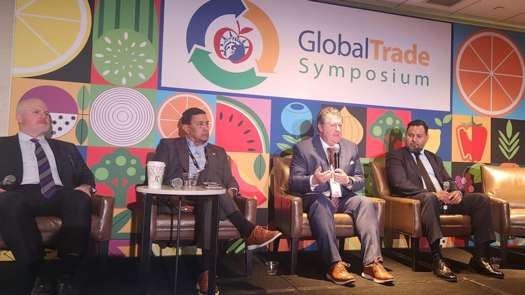 The transportation and logistics panel at the Global Trade Symposium included Leo Holt of Holt Logistics, Jean Elie of Port Everglades, Ed Fitzgerald of GEODIS, and Ruben Ramirez of IFPA.