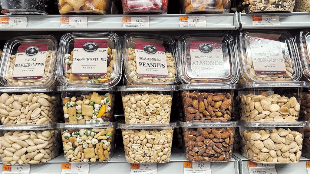 The produce department is a good fit for almond displays and shipper units to encourage grab-and-go. Sales are strongest when almonds are placed at eye level, such as across the top of produce displays and endcaps, or near complementary items.