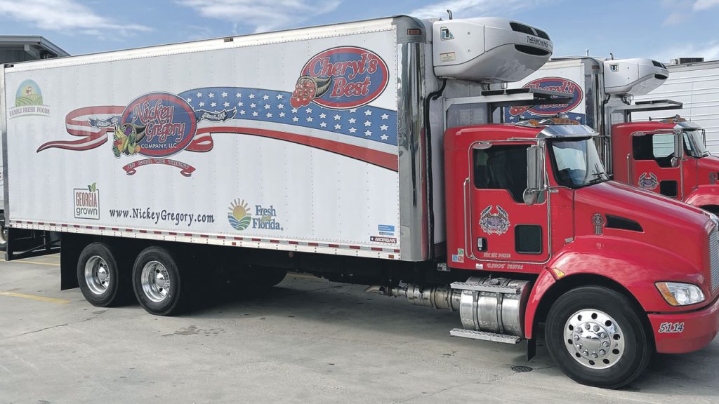 The Nickey Gregory Company, Atlanta, GA, has the Georgia Grown logo on all of its trucks and trailers.