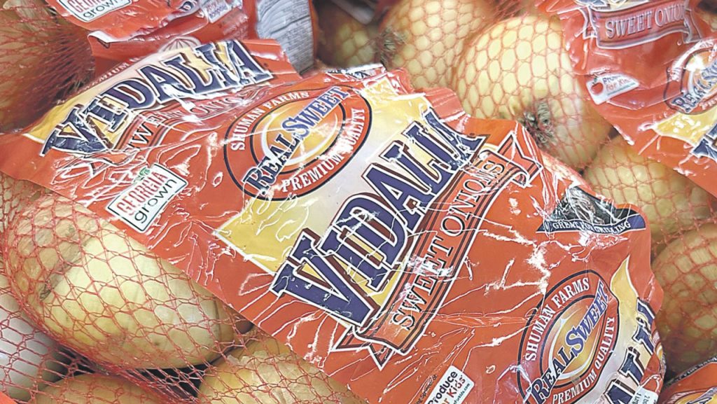 Georgia Grown branding is used on Vidalia onions bags to grab attention and tell the story of where the onions come from.