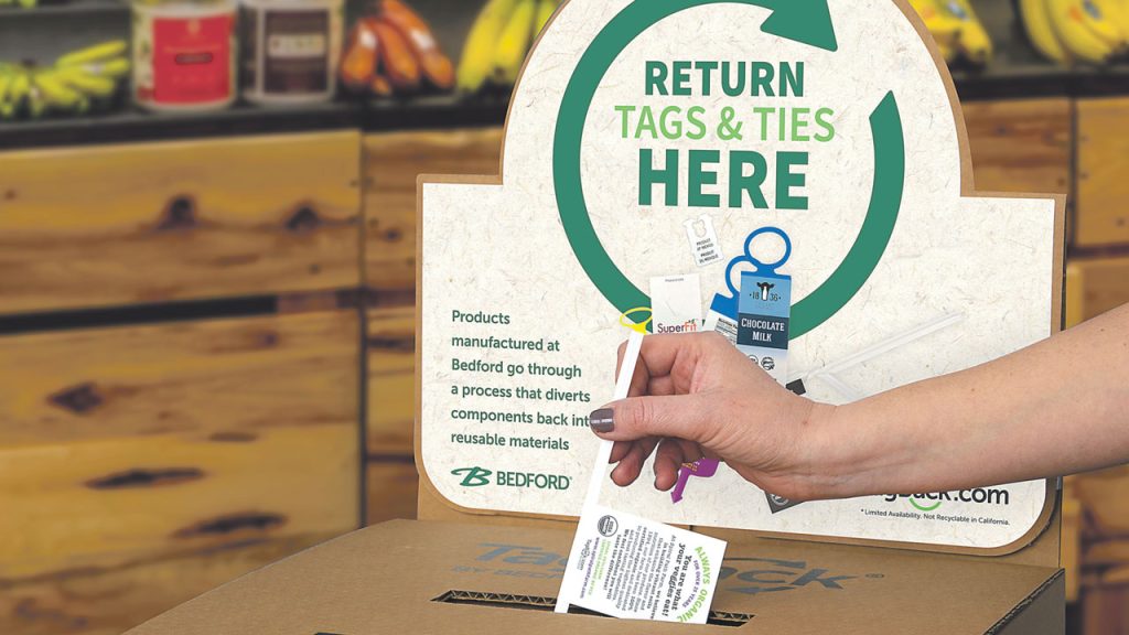 Bedford Industries, Worthington, MI, operates a program that turns its tags and ties into recycled plastic lumber. Growers and consumers return the ties and tags by placing them in one of 250+ drop box locations or in the mail.