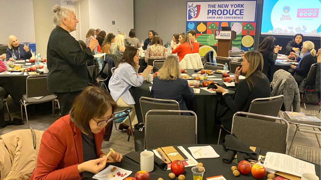 Jill Overdorf of The Produce Ambassador walked media luncheon attendees through a guided four-bite Winter Tasting Experience, showcasing sponsors’ products.