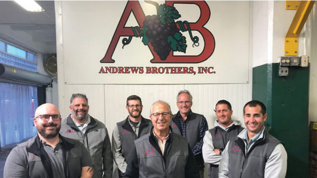 Andrews Brothers is one of the wholesalers on the Detroit Produce Terminal. Pictured (L-R) are: Schaun Boyd, Charlie Palazzolo, Anthony Baцlsamo, Jeff Abrash, David O’Brien, Jim Boggio Jr. and Bob Ventimigila.