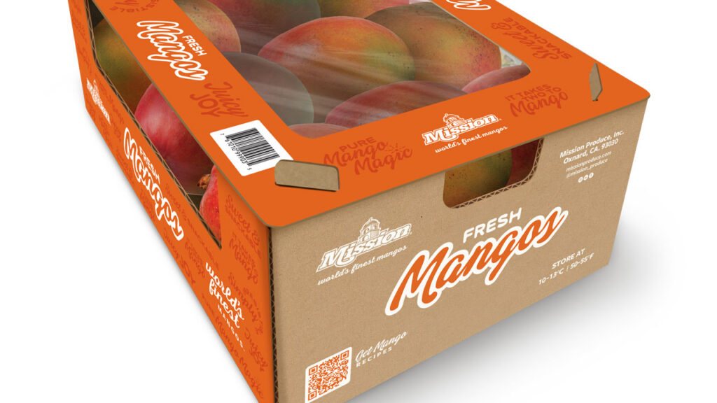 The new 4-kg Lidded Mango Carton, made from corrugated board, was introduced by Mission Produce in Oxnard, CA, in February 2026.