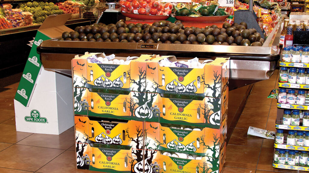 Garlic’s folklore as a vampire repellent is the inspiration for Christopher Ranch’s themed display boxes for Halloween. Retailers often host in-store display competitions, add other decorations, and cross-merchandise additional products in the display to build excitement.